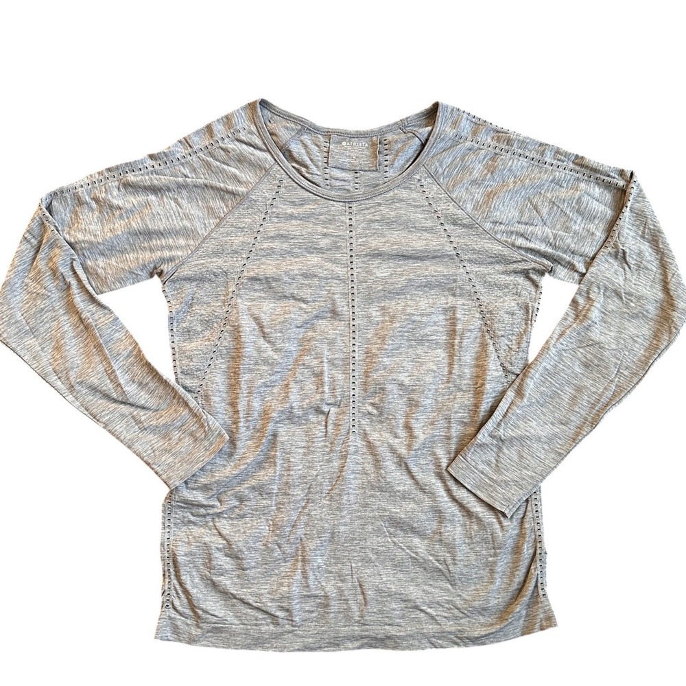 Athleta In Motion Long Sleeve Top Women M Grey Excellent Perforated Seamless